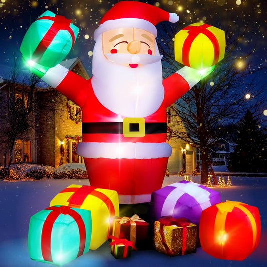 7FT Inflatable Santa with Presents & LED Lights