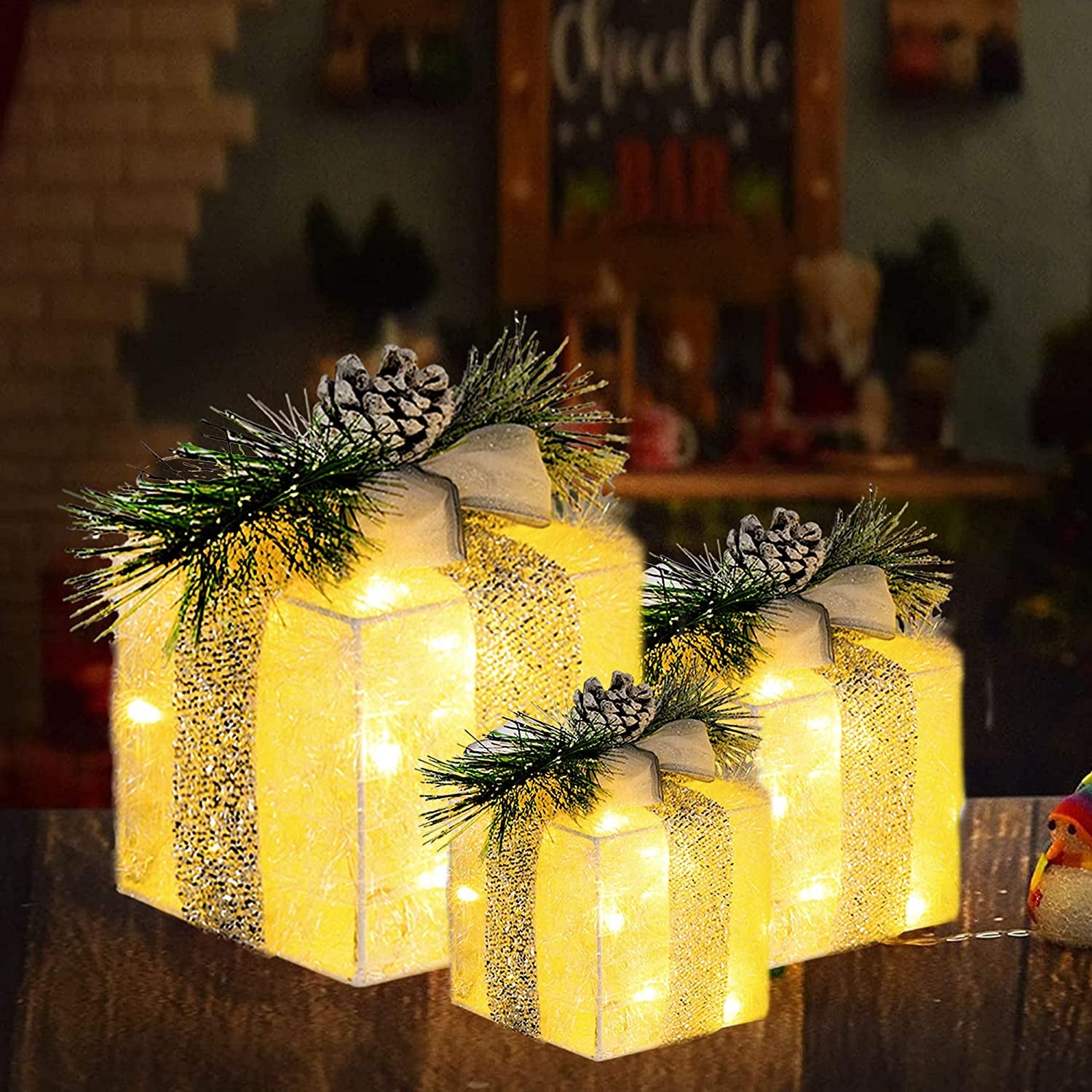  Pre-Lit 60 LED Christmas Gift Boxes Set of 3