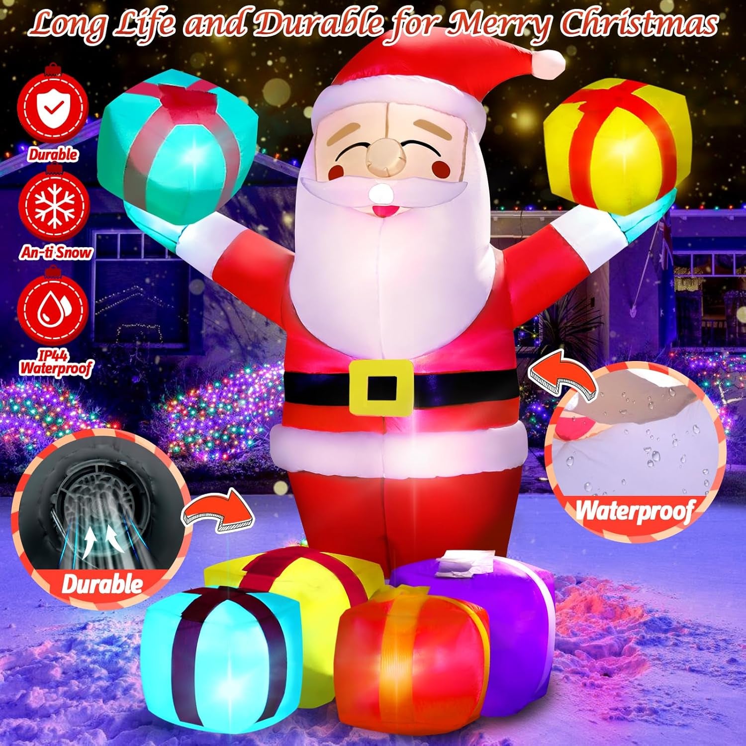 7FT Inflatable Santa with Presents & LED Lights