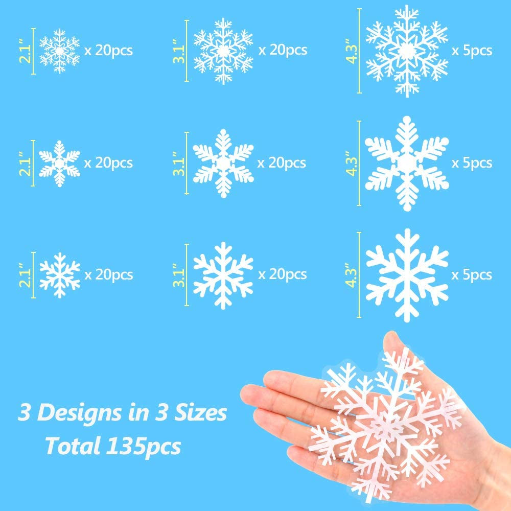 Christmas Window Clings Snowflakes Decals135Pcs 