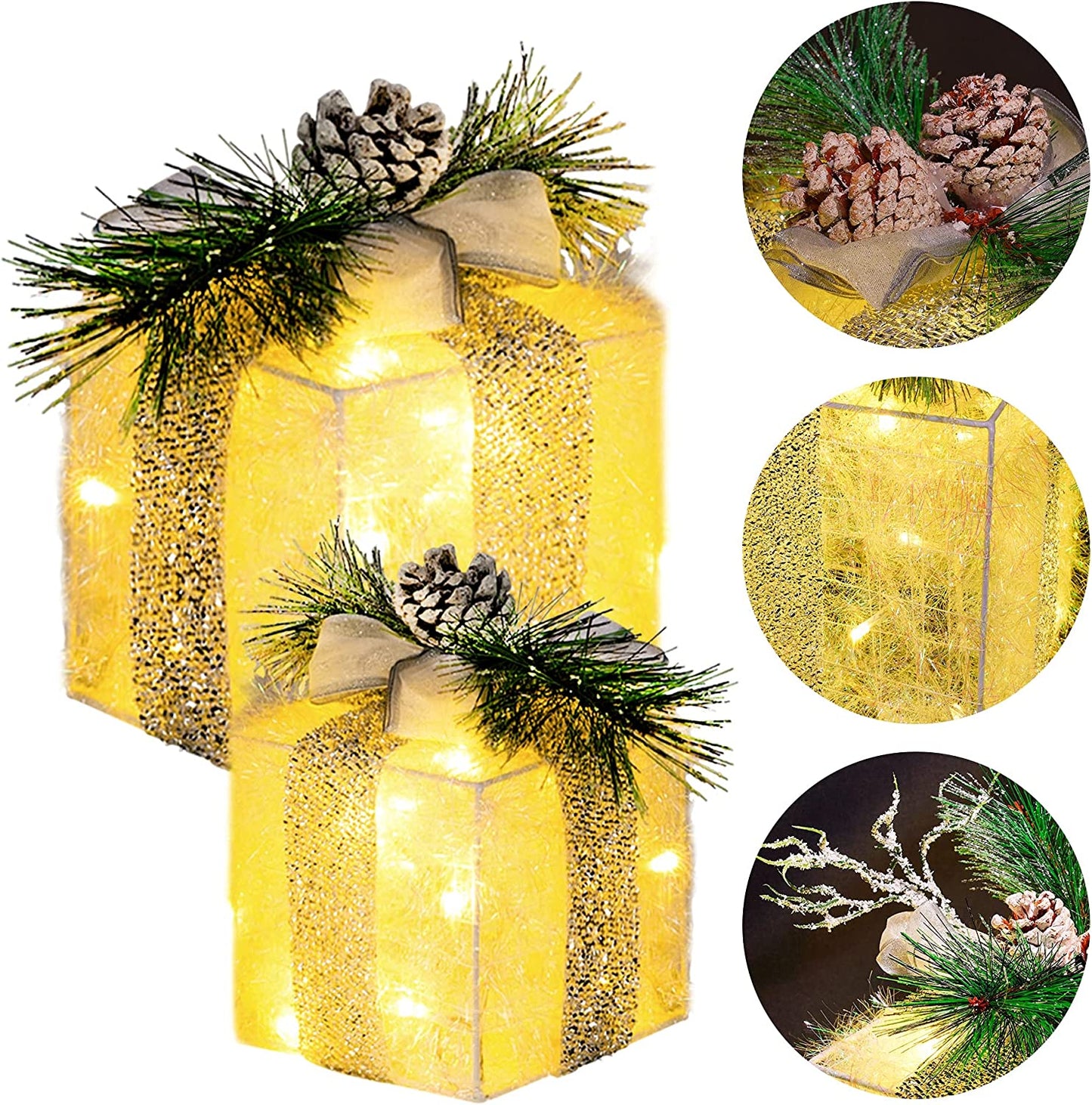  Pre-Lit 60 LED Christmas Gift Boxes Set of 3