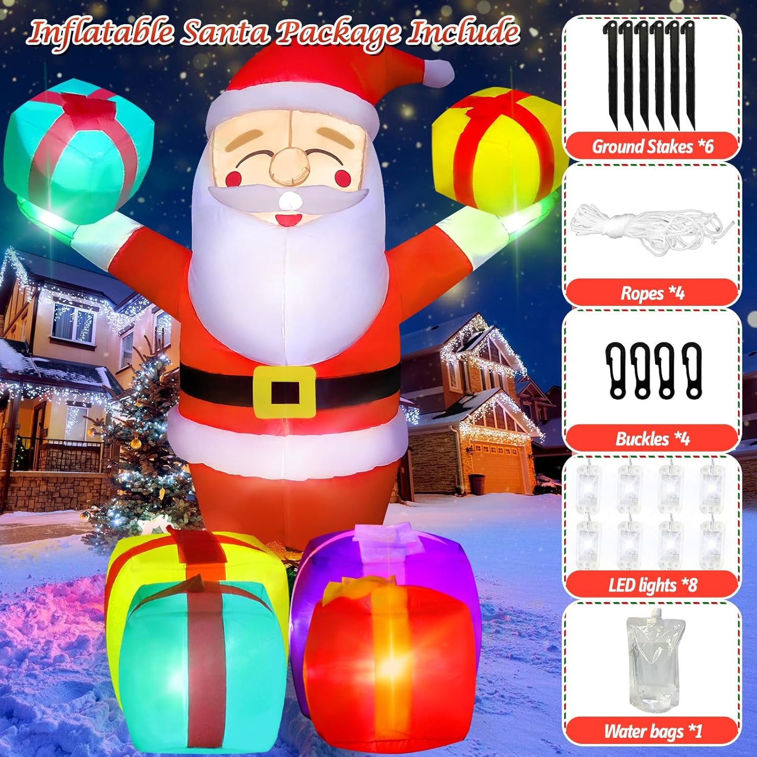 7FT Inflatable Santa with Presents & LED Lights