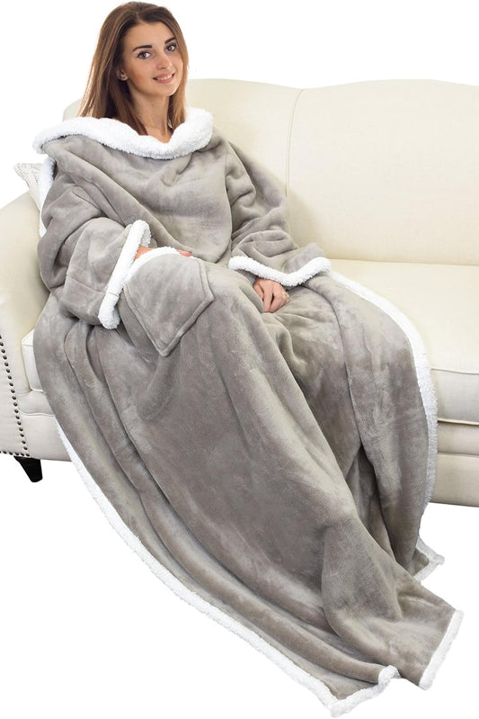 Sherpa Wearable Blanket with Sleeves Arms for Women and Men