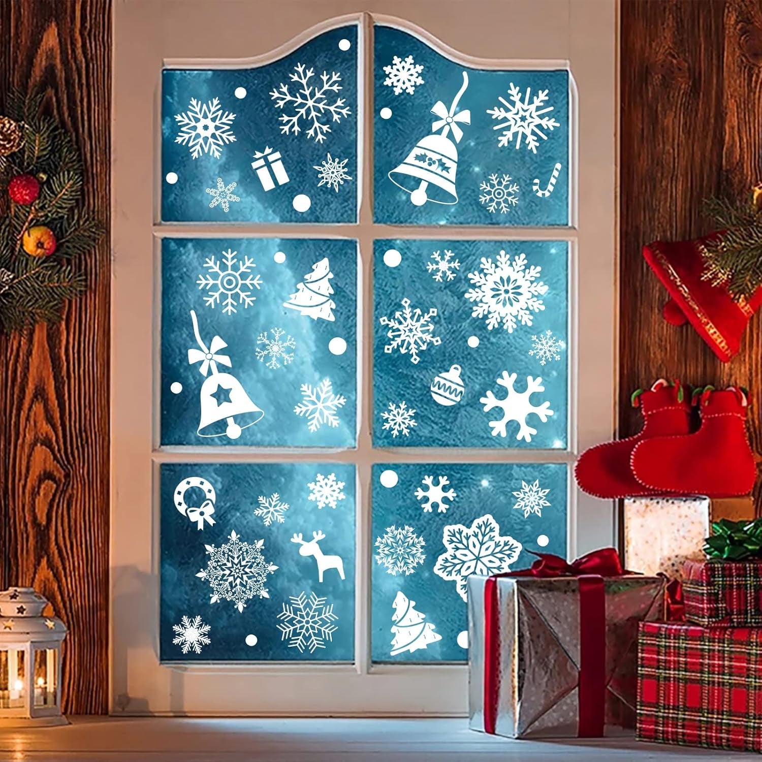 Christmas Snowflake Window Clings Stickers 9 Sheets 284 Pcs 