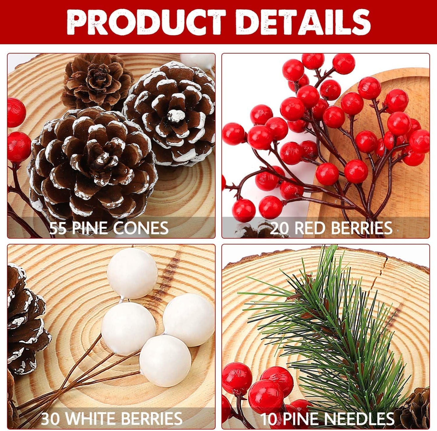 Christmas Pine Cones Berry Pine Branch Set 115Pcs 