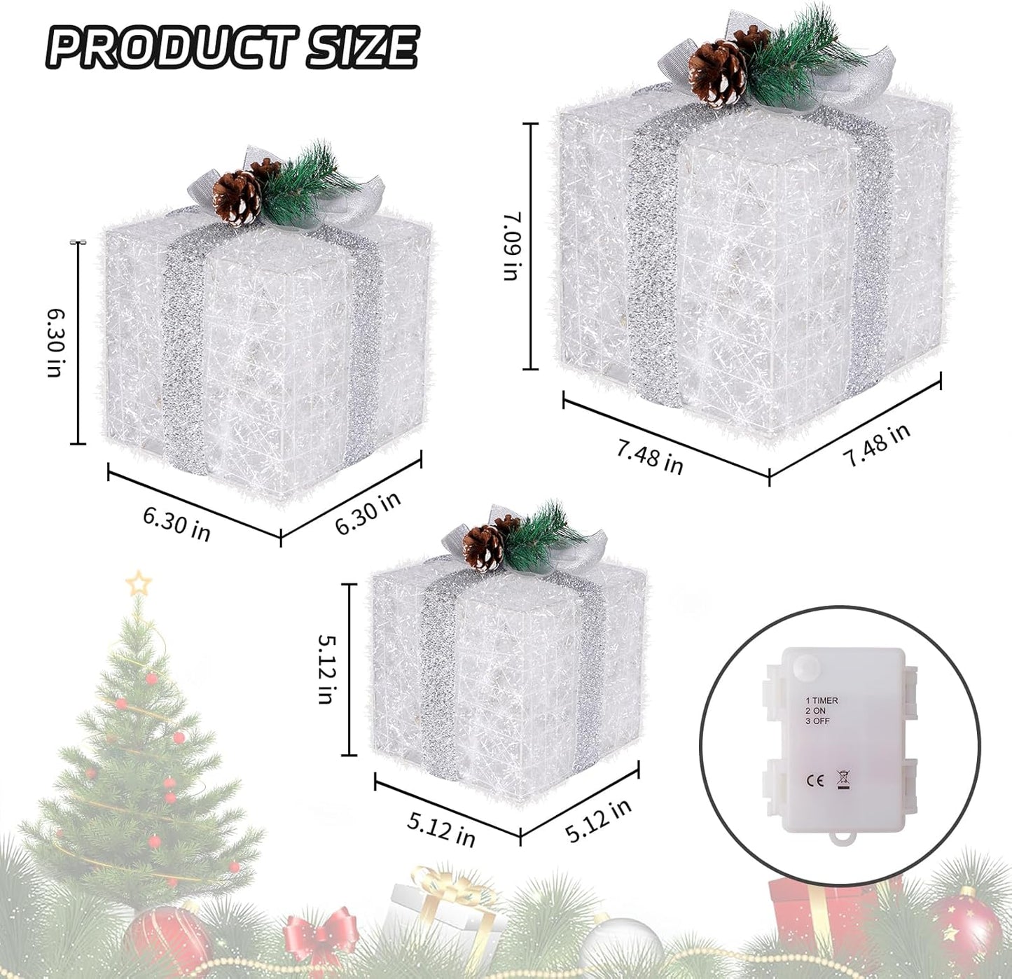 Light-Up Christmas Gift Boxes Set of 3