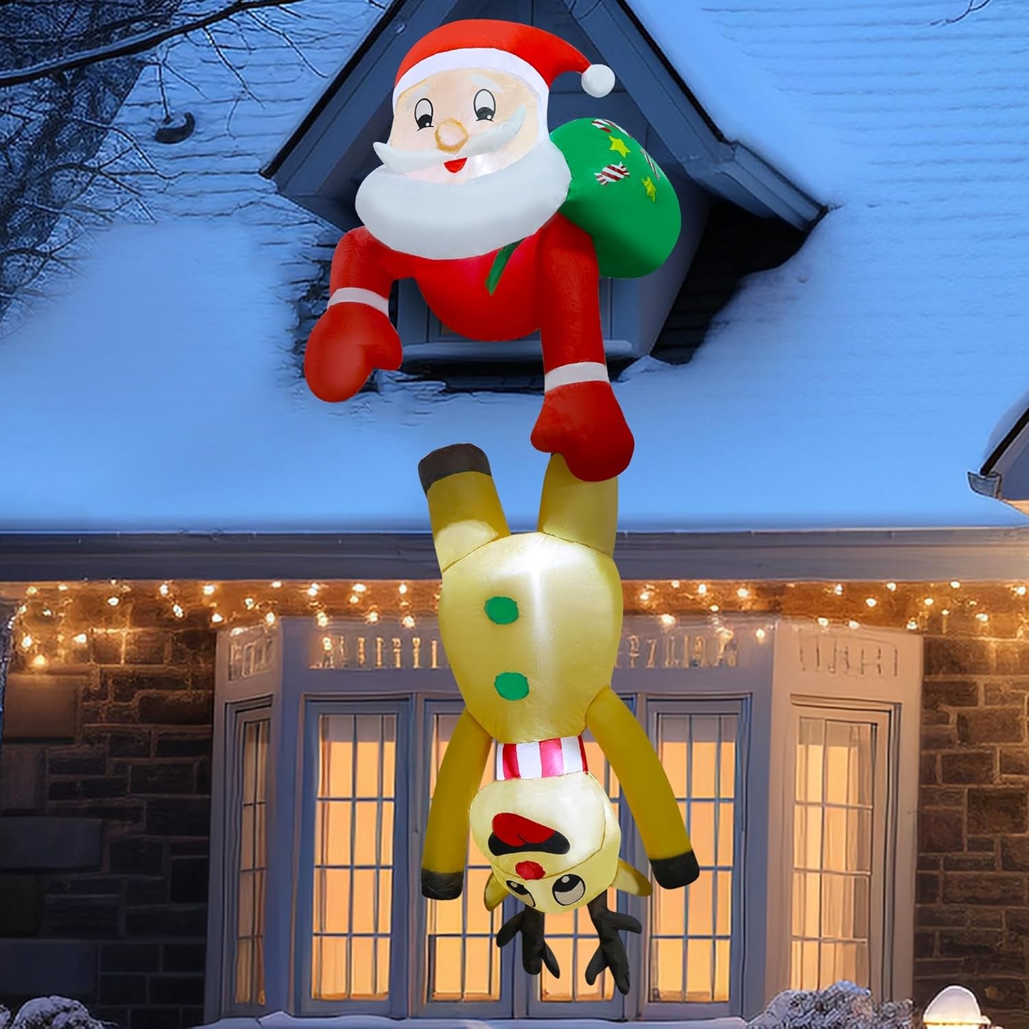 7FT Inflatable Santa & Reindeer with LED Lights 