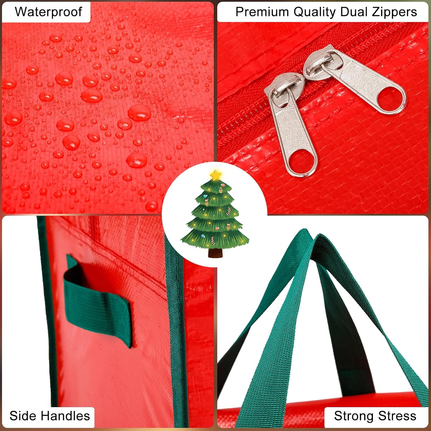 Christmas Tree Storage Bag - Fits up to 7.5 Foot Xmas Holiday Tree, Zippered Bag, Carry Handles, Durable Waterproof Material, Protects against Dust and Moisture, Red