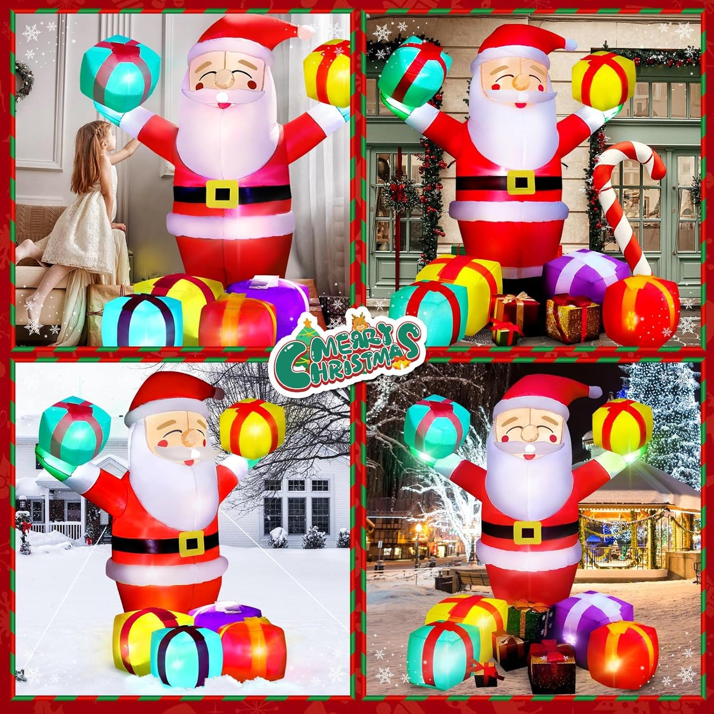 7FT Inflatable Santa with Presents & LED Lights