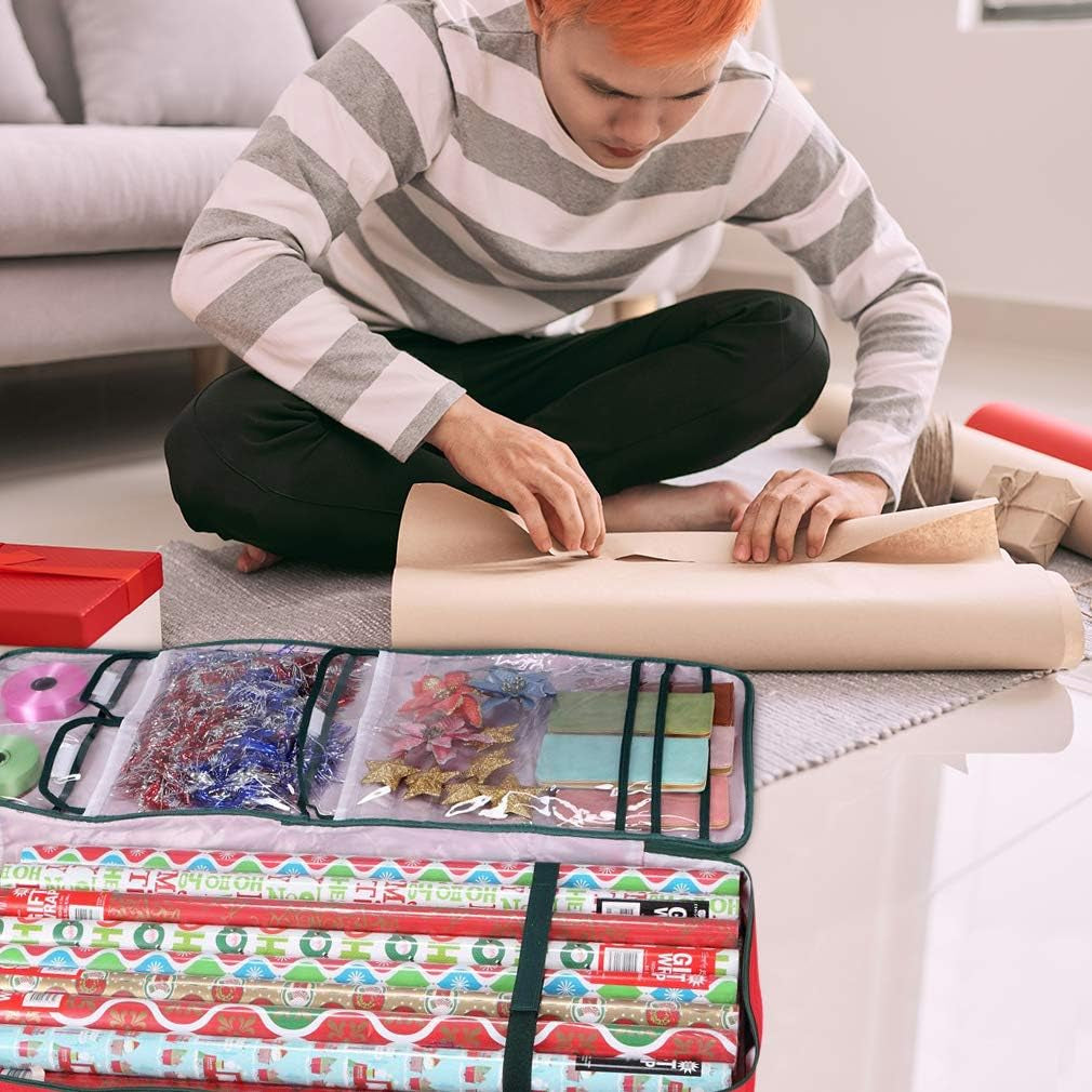 Christmas Wrapping Paper Storage Bag with Pockets