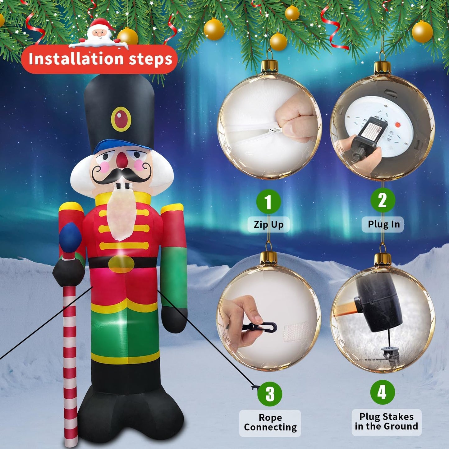 8FT Inflatable Nutcracker with LED Lights